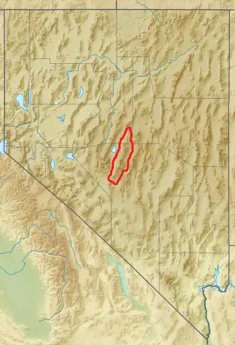 Carte de localisation du chaînon Toquima au Nevada.