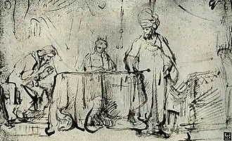 Rembrandt, Esther, Assuérus et Haman, 1662-65, dessin, musée des Beaux-Arts de Budapest.