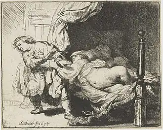 Rembrandt, Joseph et la femme de Potiphar, eau-forte, 1634.