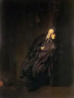 Rembrandt, Vieil homme endormi près du feu, v. 1629.