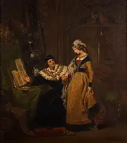 Gillot Saint-Evre, Le roi René présentant à Jeanne de Laval le Livre du cœur d'Amour épris, huile sur toile, 1835.