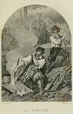 Lithographie Le Vampire par René de Moraine, pour la couverture d'un ouvrage de Paul féval