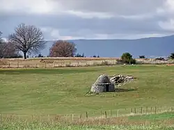 Citerne (aiguier) protégée par un cabanon pointu dans un pâturage Revest-du-Bion