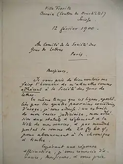  Lettre autographe 1900.