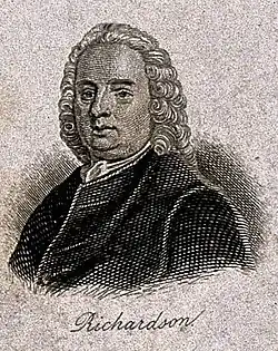 gravure monochrome d'un homme en buste portant une perruque blanche