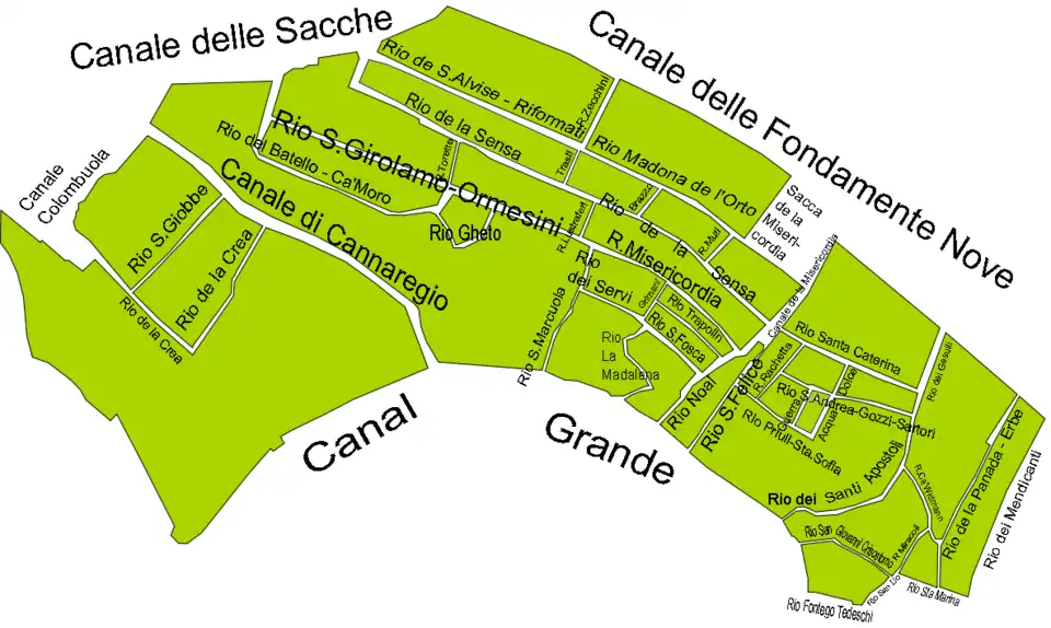 Plan des canaux du Cannaregio