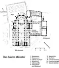 Plan de la cathédrale avec les deux cloîtres situés à l'est.