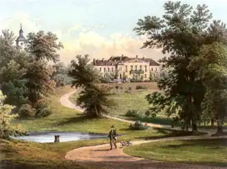 Château de Dolzig au XIXe&nbsp;siècle, résidence des Augustenbourg vendue en 1866.