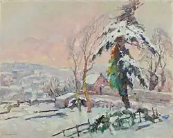 Village enneigé, huile sur toile, 73&nbsp;×&nbsp;92&nbsp;cm