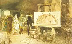 Le mécène : Thierry&nbsp;VI et sa mère visitent l’atelier de l'abbaye d'Egmond (Ch. Rochussen, 1881).