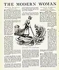 « The Modern Woman » (la femme moderne), une page pro-suffrage féminin dans l'hebdomadaire américain « Judge Magazine » et contenant un dessin d'humour par Lou Rogers. Publié en 1913.