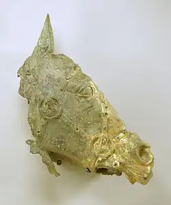 Tête de cheval en bronze doré, 40 av. J.-C., trouvé sur le site archéologique de Suasa, Walters Art Museum de Baltimore.