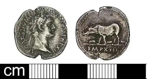 Pièce en argent représentant l'empereur Vespasien.