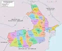 Les județe de la principauté de Roumanie entre 1856 et 1878.