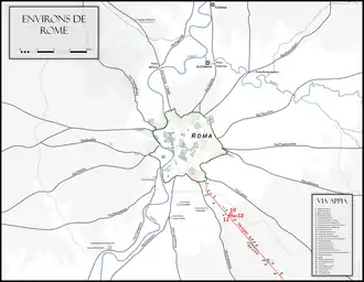 Carte de la Rome antique montrant la localisation de Cirque de Maxence.
