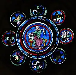 Rose des Arts libéraux de la cathédrale de Laon. Médaillon de la Géométrie (début XIIIe&nbsp;siècle).