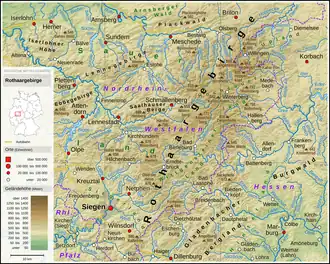 Carte topographique du Rothaargebirge.