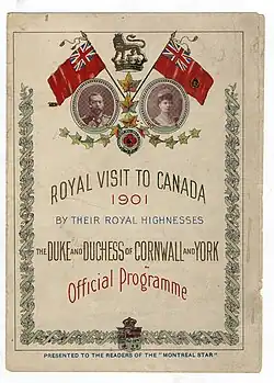 Document intitulé « Royal Visit to Canada 1901 » avec les portraits de George et de Mary