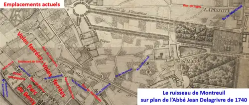Ru de Montreuil sur plan de Delagrive de 1740