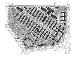 Plan du site d'Hoffmann avec un axe central prononcé