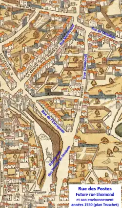 Rue des Postes vers 1550,(rue Lhomond depuis 1867).