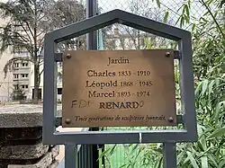 Plaque du Jardin des sculpteurs Renard.