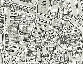 Plan partiel de 1713 de Jaillot où apparaissent les rues qui seront supprimées lors du percement, à Paris, de la rue des Écoles et de la rue Monge.