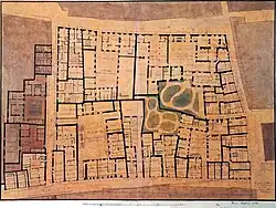 L'emprise de la demeure en 1882 sur un plan du pâté de maisons.