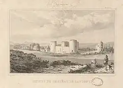 Estampe de Ravignat, représentant les ruines du château de Ravigny.