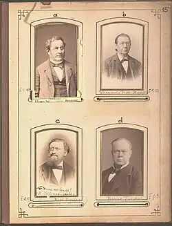 Quatre portraits anciens sur un page d'album.