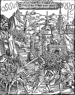 Bataille contre les rustauds en 1526, dans le prolongement de la guerre des paysans allemands (1524-1526).