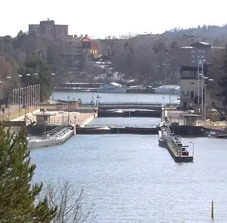 Écluse au cœur de la ville de Södertälje