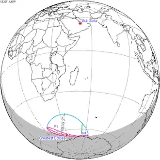 Carte de l'éclipse générale.