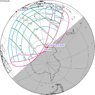 Carte de l'éclipse générale.