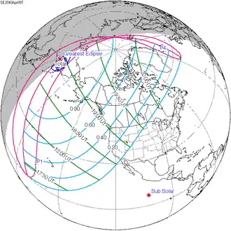 Carte de l'éclipse générale.