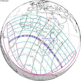Carte de l'éclipse générale.
