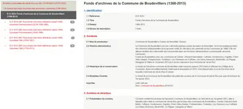 Capture d'écran d'un portail d'archives