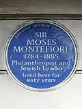 Plaque à Westminster où le couple Montefiore vécut.