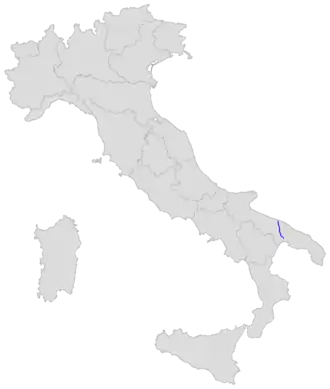 Parcours de la route sur une carte de l'Italie
