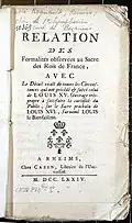Relation des formalités...Rois de France....