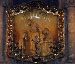 Scène religieuse de la Sainte Famille, sur fond d'or.