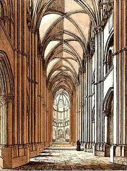 Le chœur de l'abbatiale, vers 1840.