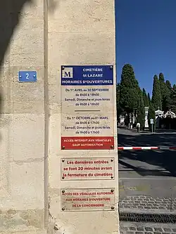 Horaires d'accès au cimetière.