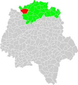 Vue d'une carte indiquant l'emplacement d'une commune dans son département.