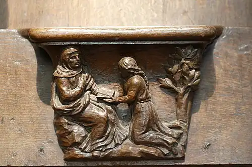 Stalle de l'église de Saint-Sulpice-de-Favières, XIVe – XVe&nbsp;siècle.