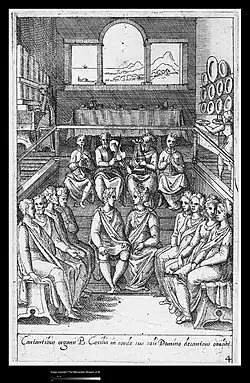 Estampe illustrant Saint Cecilia. Vita et matyrium S. et gloriosae, gravure sur bois de Passeri, ca. 1590 (Metropolitan Museum of Art).