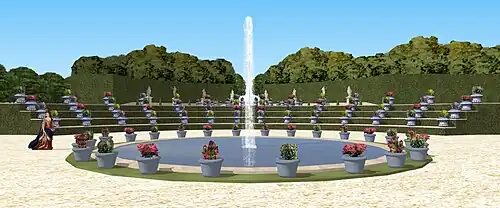 Restitution du « Théâtre de fleurs » de Monsieur à Saint-Cloud, au bout du parterre de l'Orangerie.