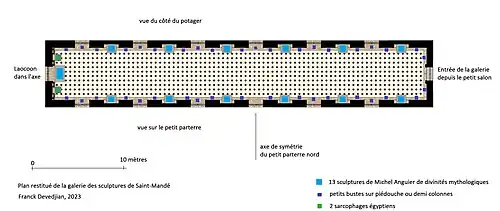 Restitution du plan de la galerie des sculptures de Nicolas Fouquet à Saint-Mandé, vers 1660.