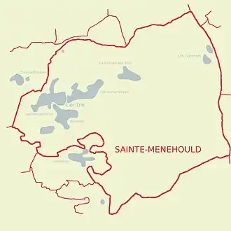Carte de Sainte-Menehould présentant les différents quartiers.