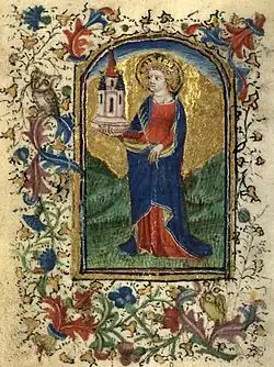 Sainte Barbe, d'après le manuscrit messin Les Heures de Toul, vers 1437-1452.
